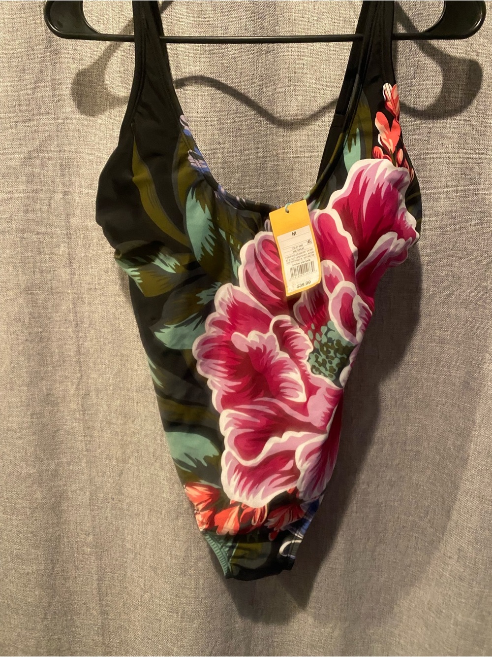 Cynthia Rowley Black One-Piece with Pink Floral Design